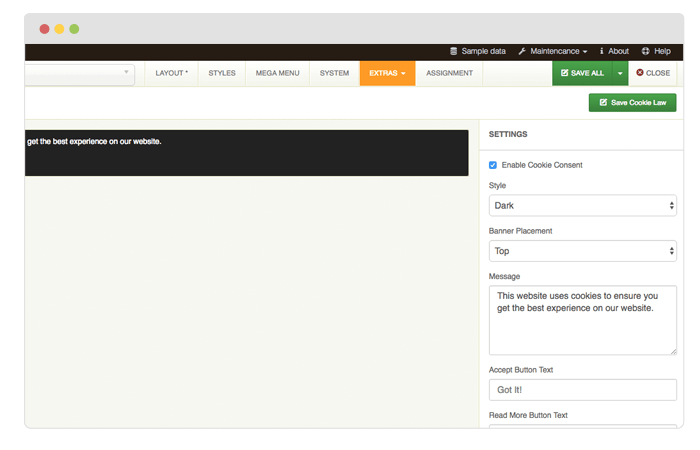 Cookie Law settings Cookie Law settings